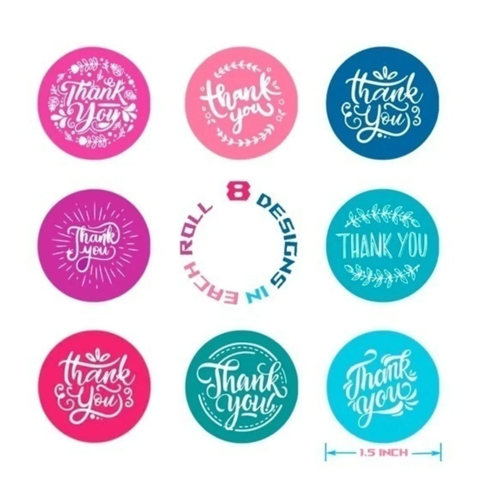 500 (1.5 inch) Thank You Stickers, 8 Unique Designs Shipping Supplies Mailers